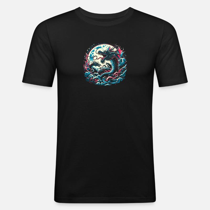 Dragons au clair de lune - T-shirt près du corps Homme - noir