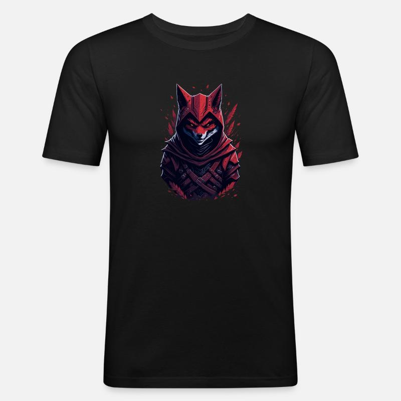Fox Samurai - Männer Slim Fit T-Shirt - Schwarz