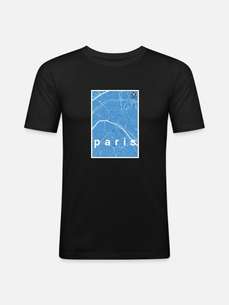 Paris hipster city map blue - Men's Slim Fit T-Shirt - black