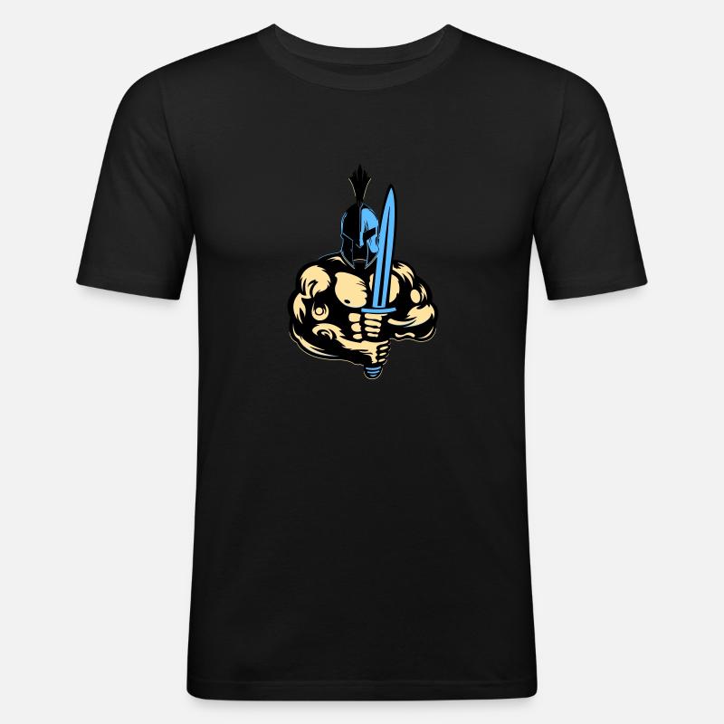 Sparta Warrior - Männer Slim Fit T-Shirt - Schwarz