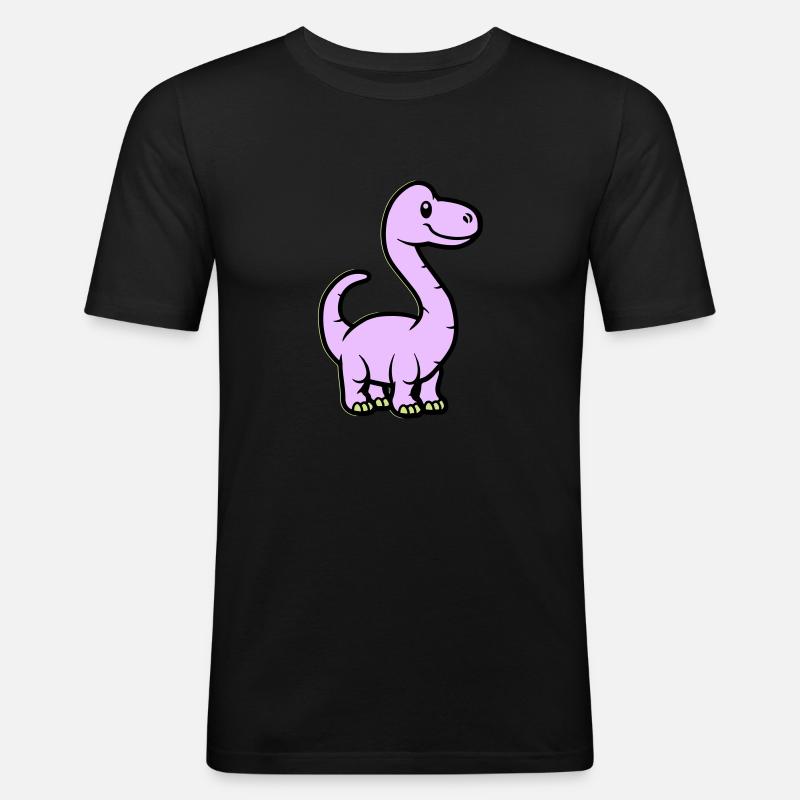 Dinosaurier Brontosaurus Comic - Männer Slim Fit T-Shirt - Schwarz