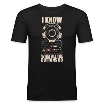 I know what all the buttons do - T-shirt près du corps Homme - noir - Devant - Nik (191cm)