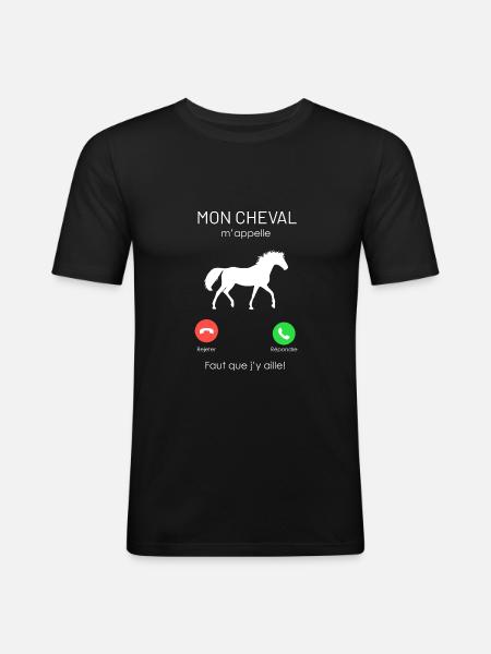 Mon Cheval Appelle - T-shirt près du corps Homme - noir