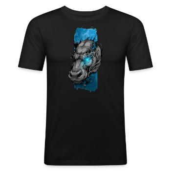 Inferno Majesty: Hippo with Blue Flaming Eyes - Men's Slim Fit T-Shirt - black - Front - Nik (191cm)