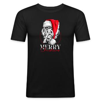 Santa Deutsch Drahthaar Merry Christmas Wilsigns - Männer Slim Fit T-Shirt - Schwarz - Vorne - Nik (191cm)