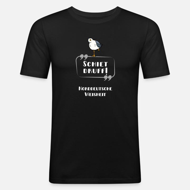 Schiet druff Möwe Text Plattdeutsch lustig - Männer Slim Fit T-Shirt - Schwarz