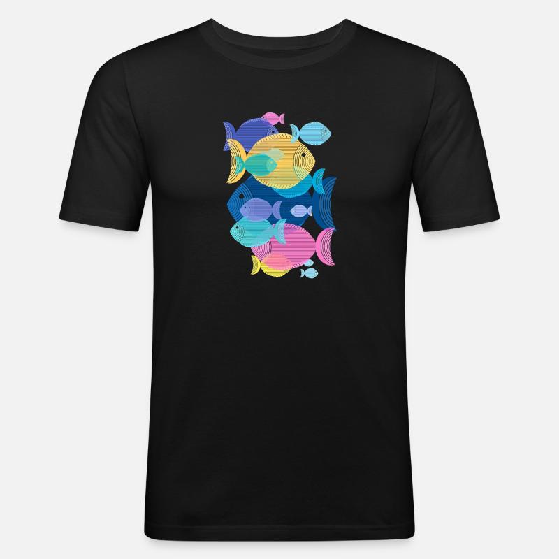 Fische (Schwarm, Muster) - Männer Slim Fit T-Shirt - Schwarz