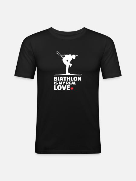 Ik hou van Biathlon Stylish Biathlon Silhouette - Mannen slim fit T-shirt - zwart