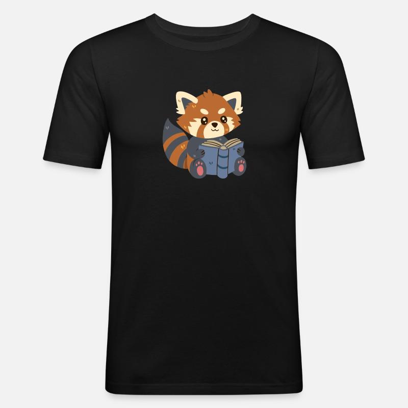 Roter Panda liest ein Buch - Männer Slim Fit T-Shirt - Schwarz