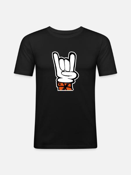 Hand Rock Pommesgabel - Männer Slim Fit T-Shirt - Schwarz