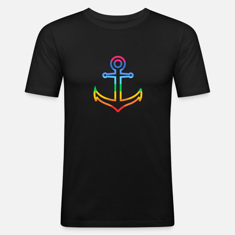 Regenbogen Anker - Männer Slim Fit T-Shirt - Schwarz