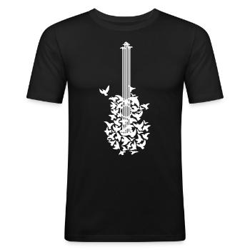 Birds of Peace - Oiseaux de Paix - Forme guitare - T-shirt près du corps Homme - noir - Devant - Nik (191cm)