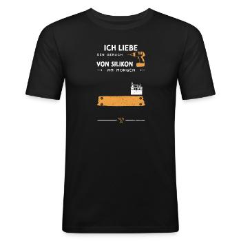 Ich Liebe Den Geruch Von Silikon... - Männer Slim Fit T-Shirt - Schwarz - Vorne - Nik (191cm)