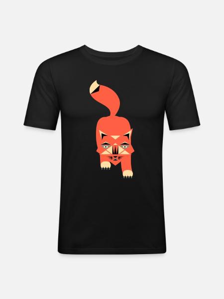 Cat Geometric Style - Männer Slim Fit T-Shirt - Schwarz