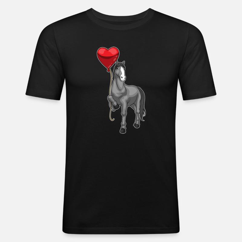 Pferd Herz Luftballon - Männer Slim Fit T-Shirt - Schwarz