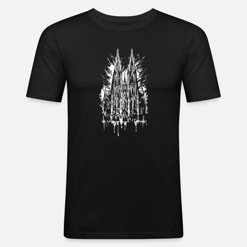 Kölner Dom Graffiti Splash Illustration - Männer Slim Fit T-Shirt - Schwarz
