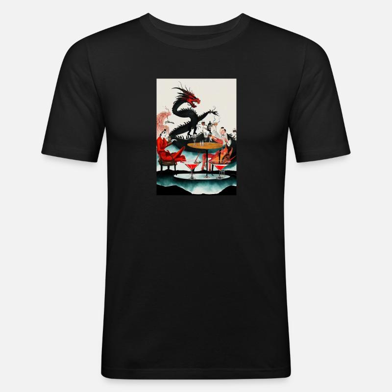 Drache Chinesisch Lounge - Männer Slim Fit T-Shirt - Schwarz