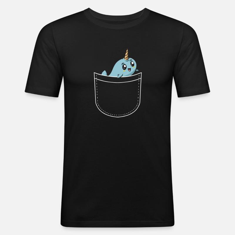 Narwal Einhornwal - Männer Slim Fit T-Shirt - Schwarz