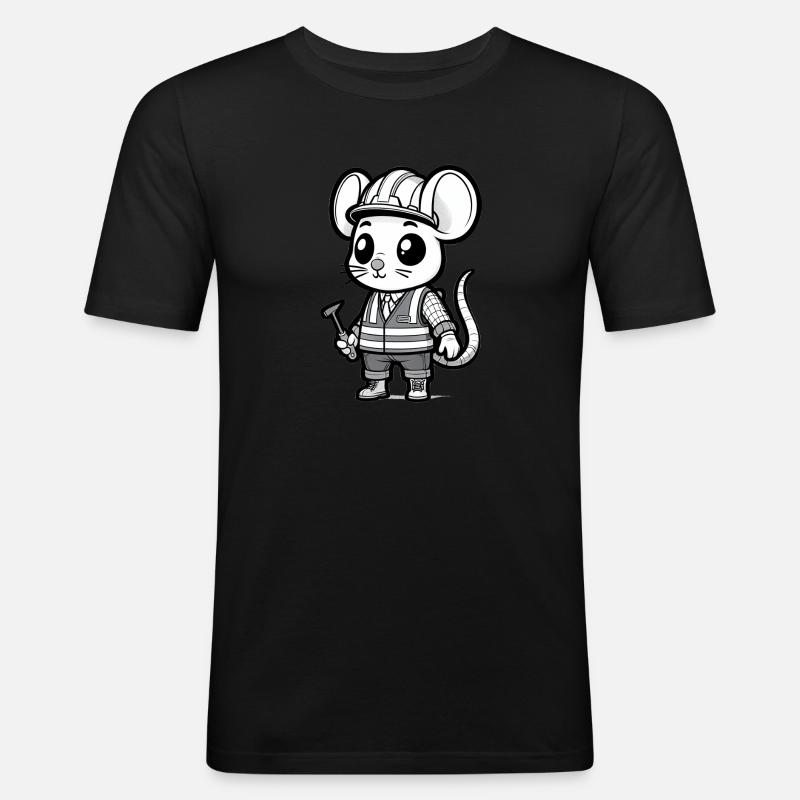 Cute Mouse Construction Worker - Men's Slim Fit T-Shirt - black