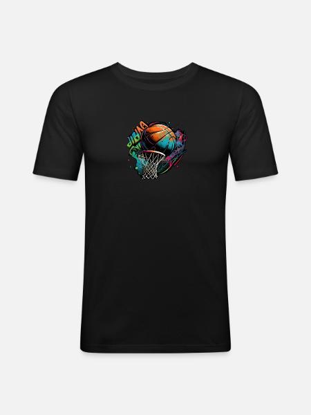 Buntes Basketball Graffiti - Männer Slim Fit T-Shirt - Schwarz