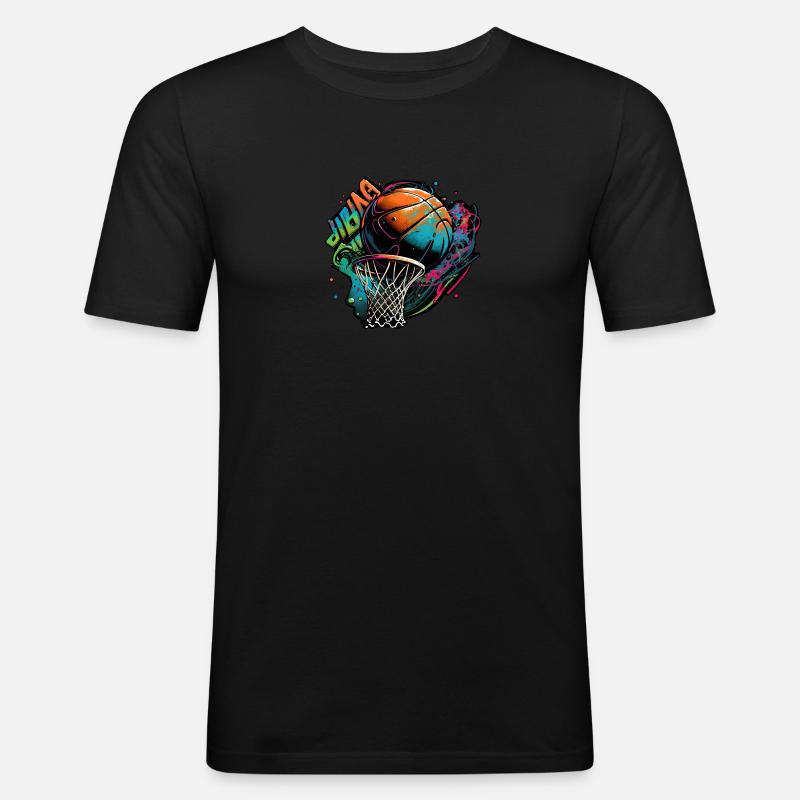 Buntes Basketball Graffiti - Männer Slim Fit T-Shirt - Schwarz