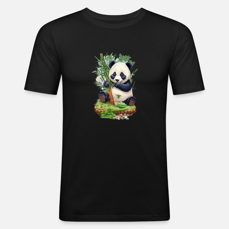 Panda Bär ißt Bambus - Männer Slim Fit T-Shirt - Schwarz