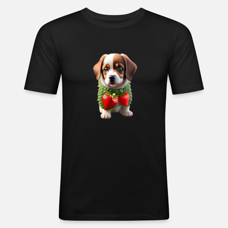 Hund mit Erdbeeren - Männer Slim Fit T-Shirt - Schwarz