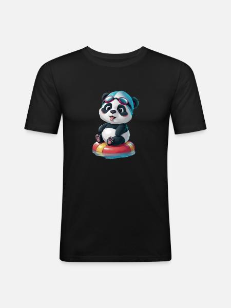 Panda's Swimming Adventure! - Men's Slim Fit T-Shirt - black