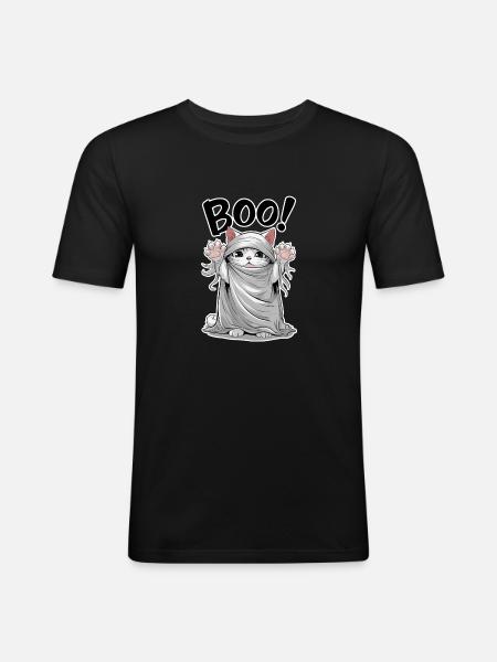 Ghost Cat - Halloween Cute Kitten - Men's Slim Fit T-Shirt - black