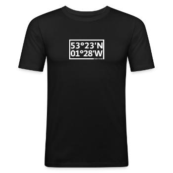 Sheffield Koordinaten - Männer Slim Fit T-Shirt - Schwarz - Vorne - Nik (191cm)