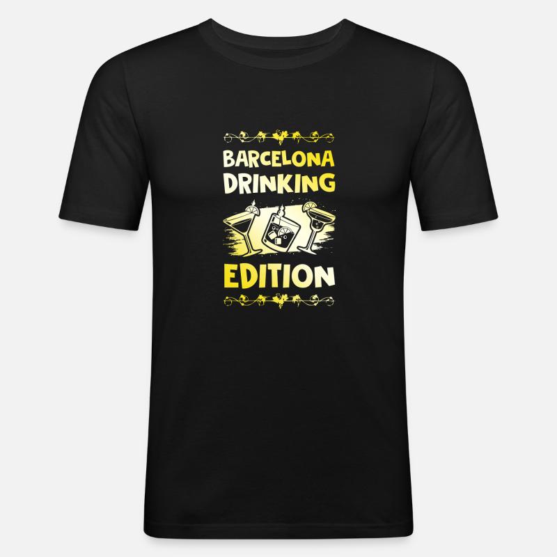 Barcelona Drinking Spruch - Männer Slim Fit T-Shirt - Schwarz