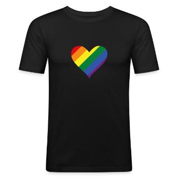 Happy Pride Month Gay Pride LGBTQI+ Rainbow Heart - T-shirt près du corps Homme - noir - Devant - Nik (191cm)
