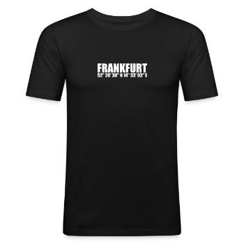 Frankfurt (Oder) Koordinaten - Männer Slim Fit T-Shirt - Schwarz - Vorne - Nik (191cm)