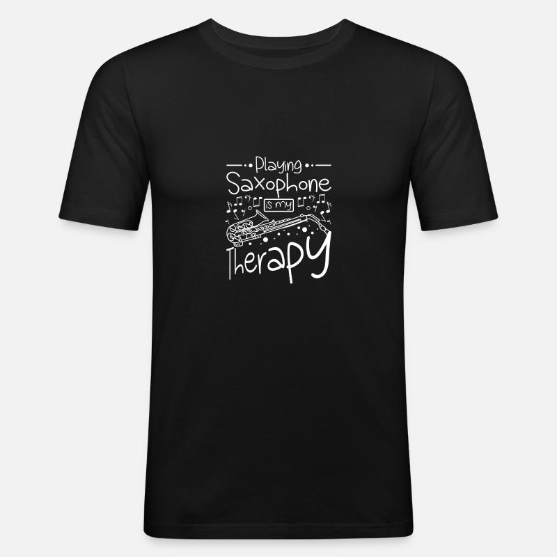 Playing saxophone is my therapy - Männer Slim Fit T-Shirt - Schwarz