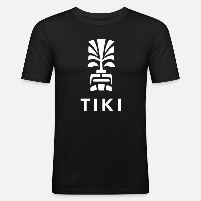 Tiki Design Polynesischer Kopf Lebendig - Männer Slim Fit T-Shirt - Schwarz