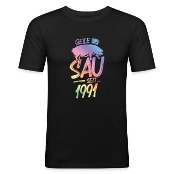 1991 Geile Sau - Männer Slim Fit T-Shirt - Schwarz - Vorne - Nik (191cm)