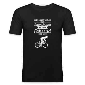 Alter Mann Mit Fahrrad Ohne Akku - Männer Slim Fit T-Shirt - Schwarz - Vorne - Nik (191cm)