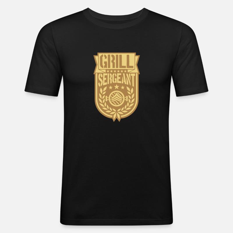 Grill Sergeant cool Lorbeerkranz - Männer Slim Fit T-Shirt - Schwarz