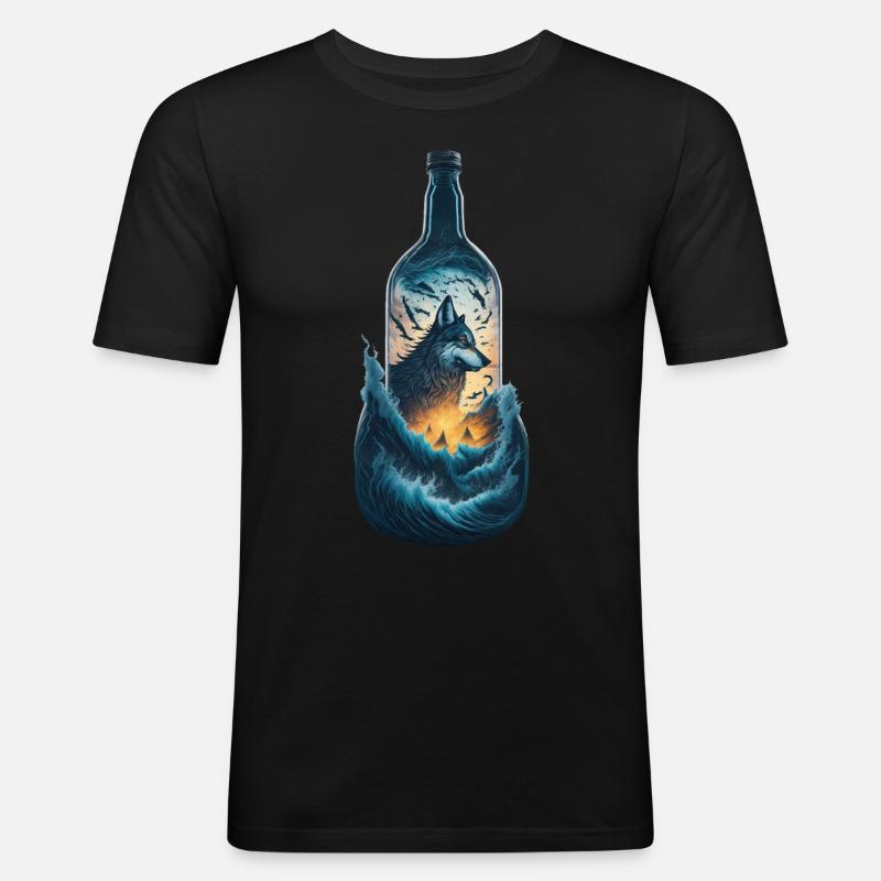 Wolf - Männer Slim Fit T-Shirt - Schwarz