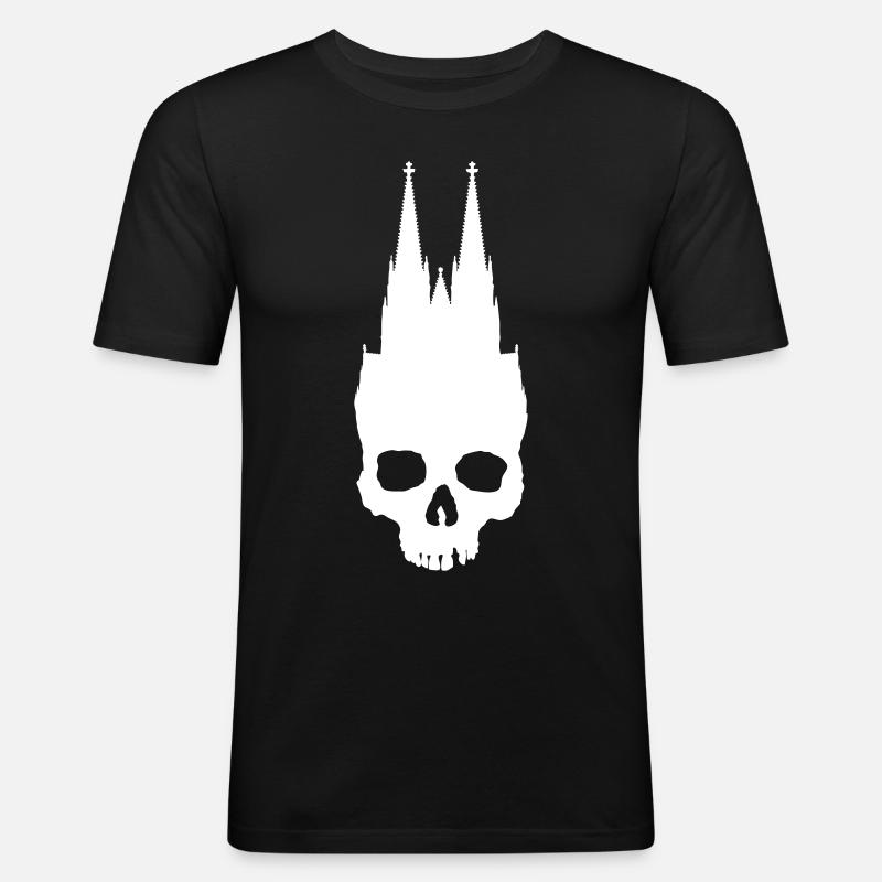 Kölner Dom Schädel - Männer Slim Fit T-Shirt - Schwarz