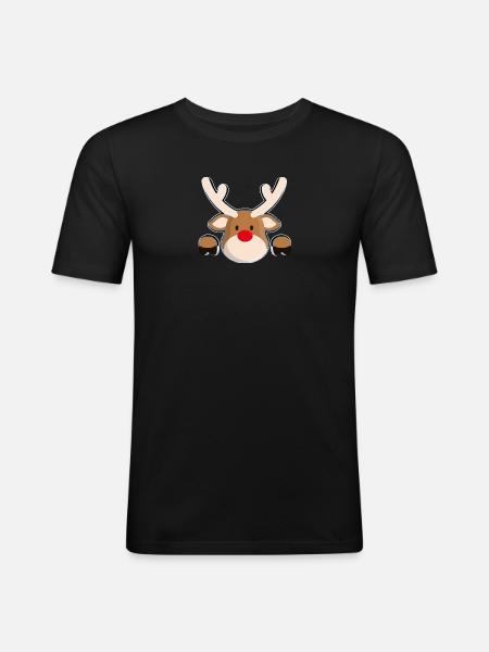 Rudolph's Friendly Reindeer Head - Men's Slim Fit T-Shirt - black