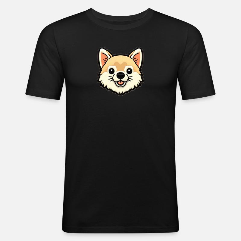 Kuscheliger Corgi Patch - Männer Slim Fit T-Shirt - Schwarz
