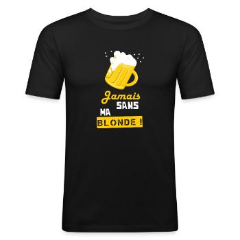 Jamais sans ma blonde ! - T-shirt près du corps Homme - noir - Devant - Nik (191cm)