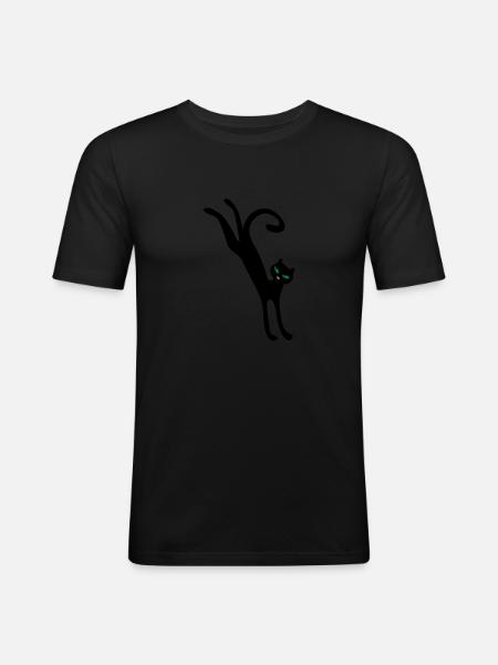 Retro springende Katze - Männer Slim Fit T-Shirt - Schwarz