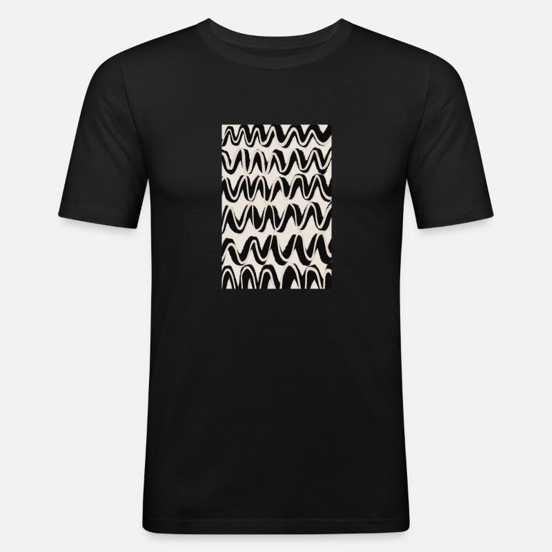 Black Beige Waves Pattern - Männer Slim Fit T-Shirt - Schwarz