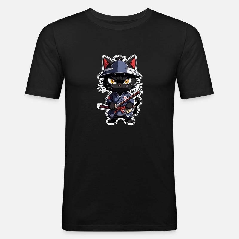 Ninja Katze - Samurai Kätzchen - Männer Slim Fit T-Shirt - Schwarz