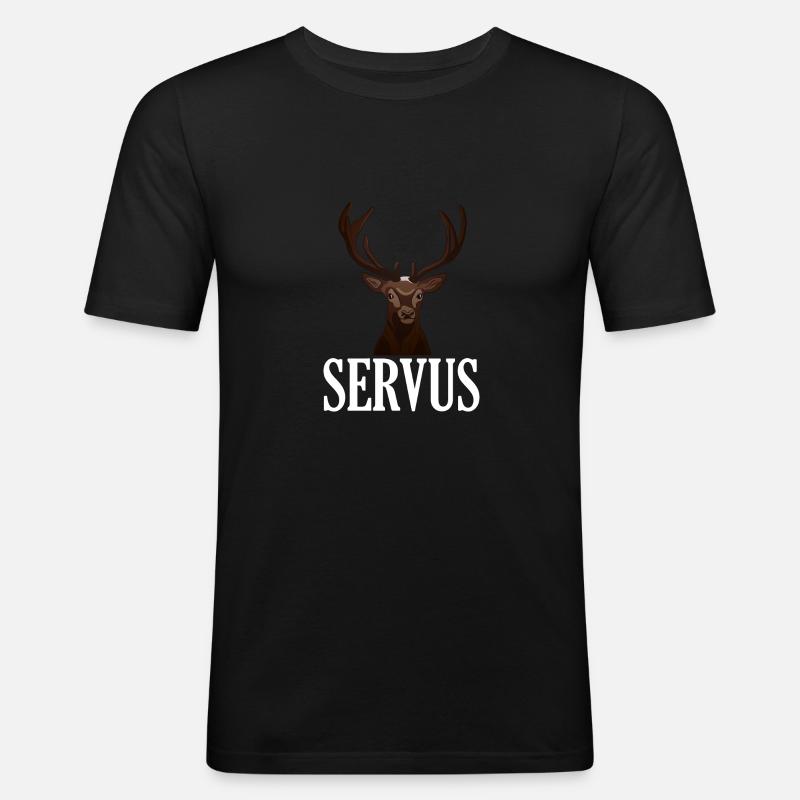 Servus Hirsch Hirschkopf Motiv - Männer Slim Fit T-Shirt - Schwarz