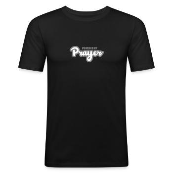 Propulsé par Prayer Priest Church Wear Christian - T-shirt près du corps Homme - noir - Devant - Nik (191cm)