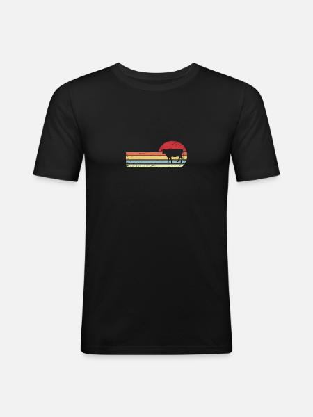 Sun et Retro Lines - Vache - - T-shirt près du corps Homme - noir