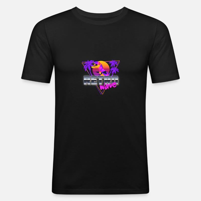 synthwave dinosaur - Männer Slim Fit T-Shirt - Schwarz